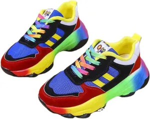 2023 New Orthopedic Shoes Rainbow Sneakers - Slip On Air Cushion Walking Shoes with Arch Support, Lace Up Breathable Platform Walking Shoes, Women Non-Slip Stretch Casual Sneakers (10, Blue)