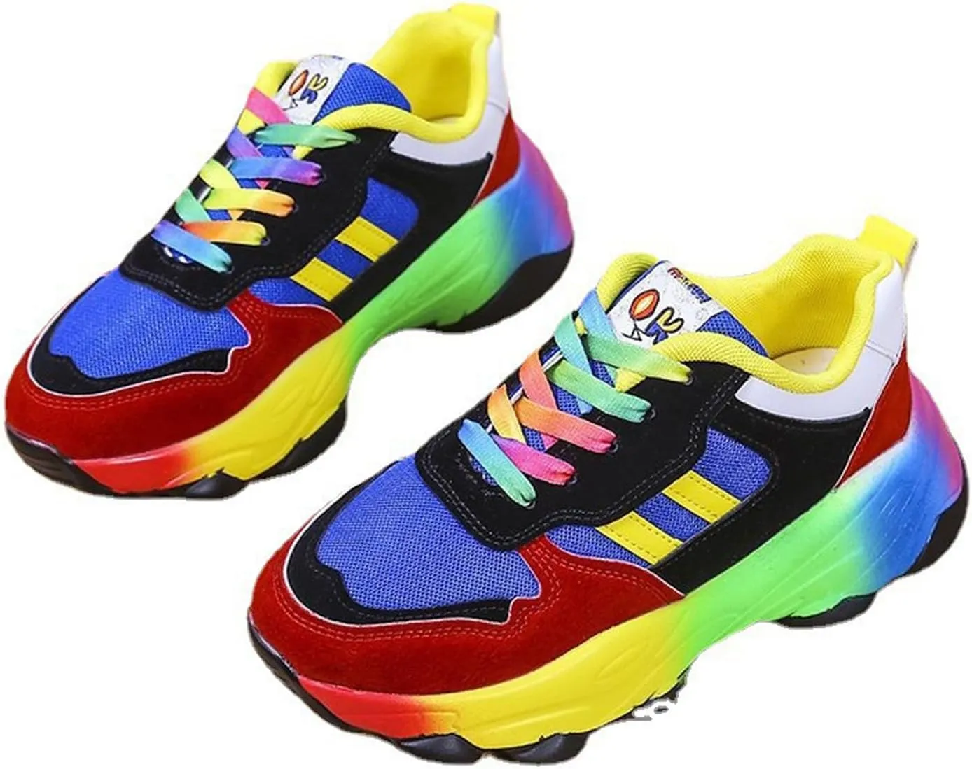 2023 New Orthopedic Shoes Rainbow Sneakers - Slip On Air Cushion Walking Shoes with Arch Support, Lace Up Breathable Platform Walking Shoes, Women Non-Slip Stretch Casual Sneakers (10, Blue)