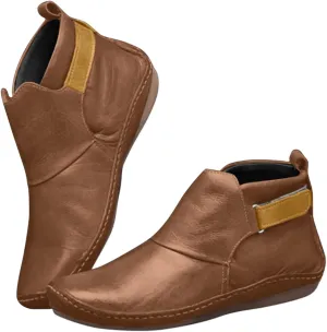Ankle Boots for Women No Heel, Arch Support Vintage Leather Slip On Casual Shoes Comfortable Wide Width Walking Sneakers