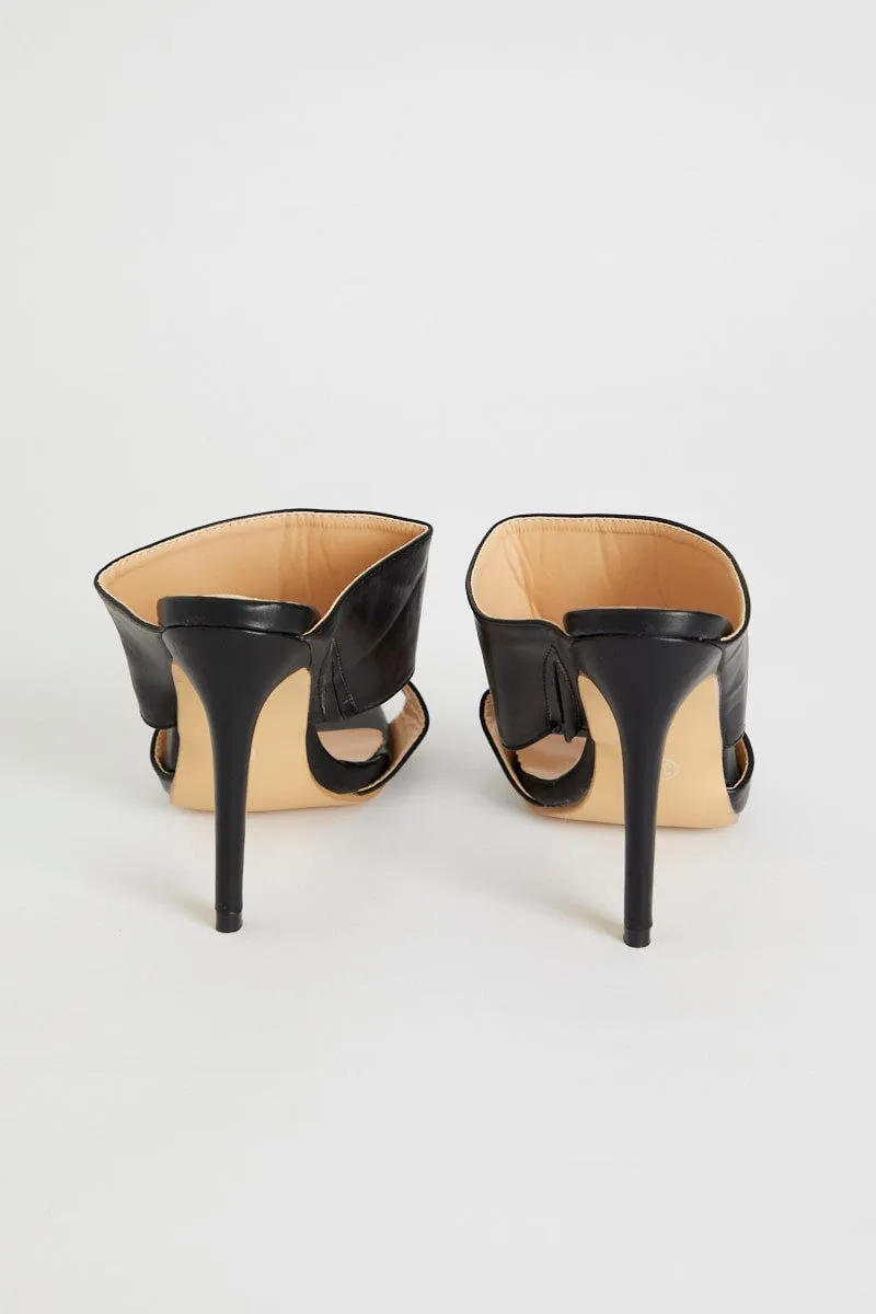 Black Chunky Strap Heel Mules