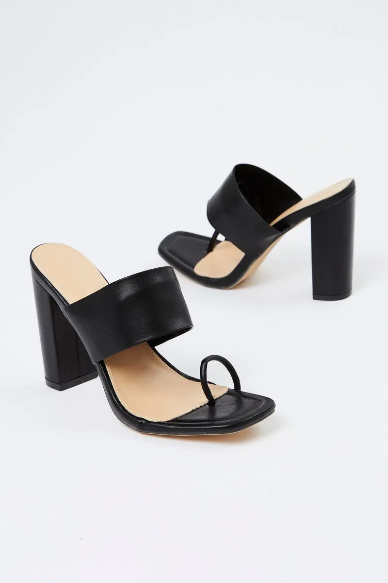 Black Chunky Strap Heel Mules