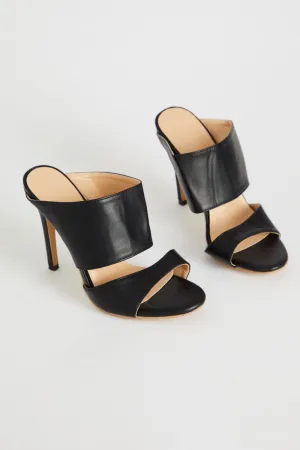 Black Chunky Strap Heel Mules