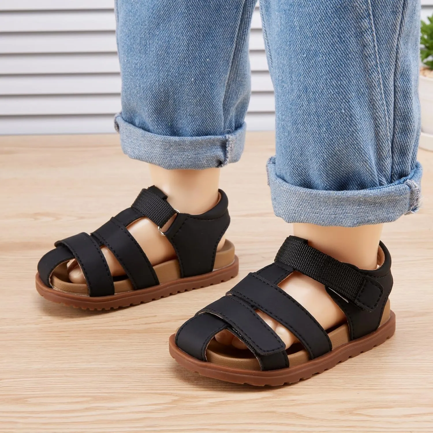 BMCiTYBM Toddler Boys Girls Sandals Open Toe Arch Support Slides Adjustable Straps Cork Footbed Slippers for Indoor Outdoor