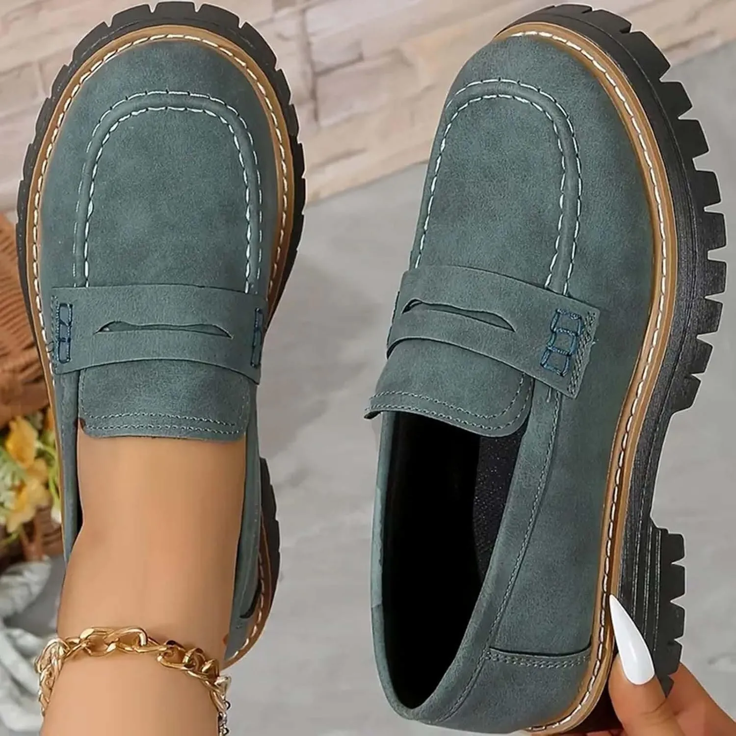 Cathalem Orthoture-Orthopedic Platform Loafers Comfort Orthopedic Shoes Womens Round Toe Walking Shoe Slip on Shoes