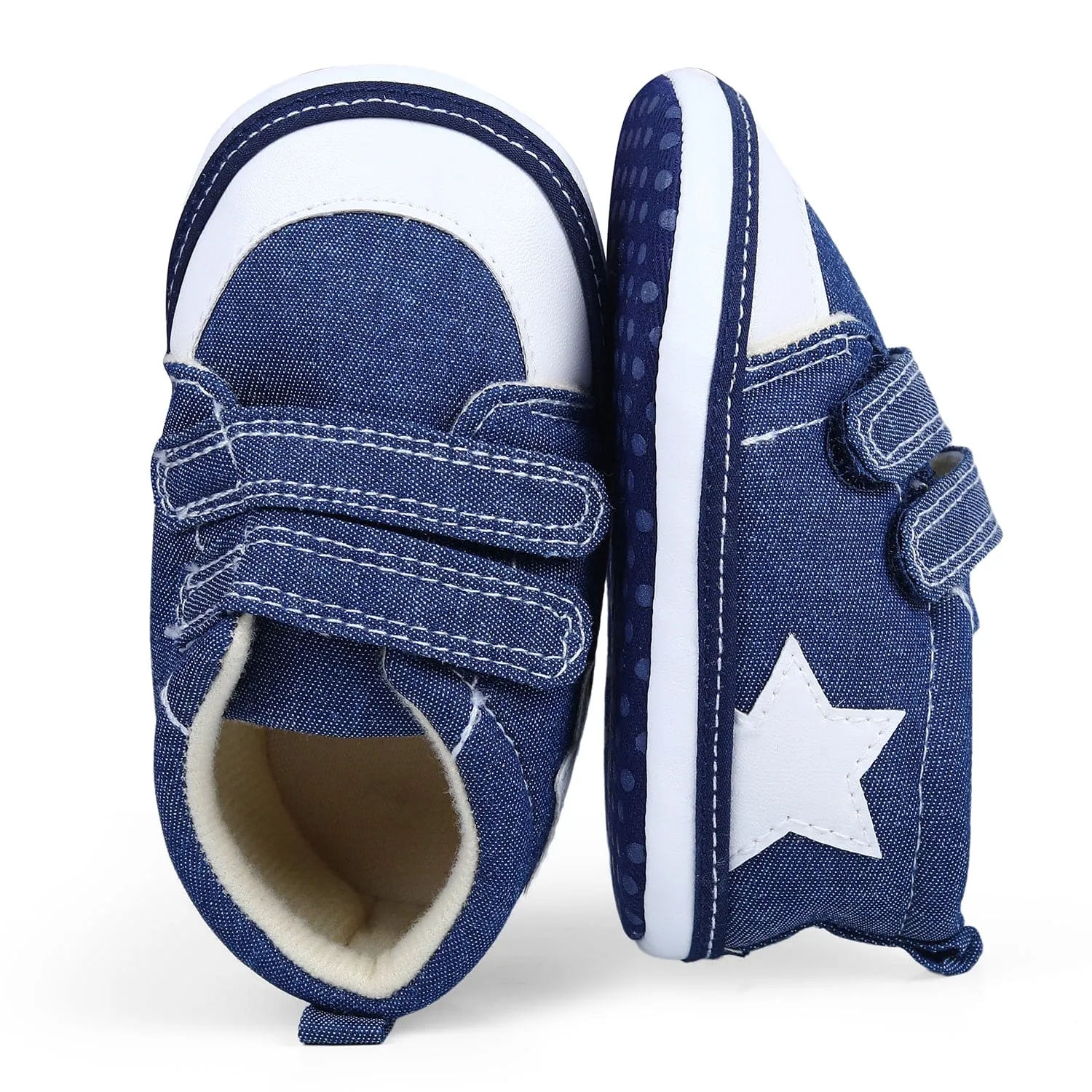 Colour Blocked Hookloop Stylish And Casual Denim Velcro Booties - Blue