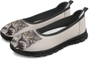 Driving Loafers Cat Print Women Shoes Comfortable Breathable Mesh Sneakers for Walking Running Lightweight Low Cut Tennis Shoe Loafer