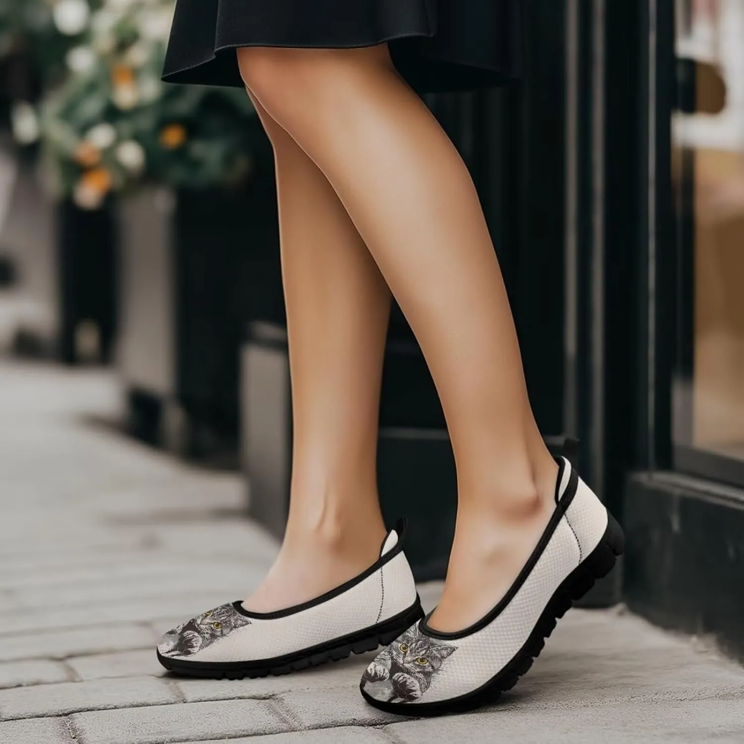Driving Loafers Cat Print Women Shoes Comfortable Breathable Mesh Sneakers for Walking Running Lightweight Low Cut Tennis Shoe Loafer