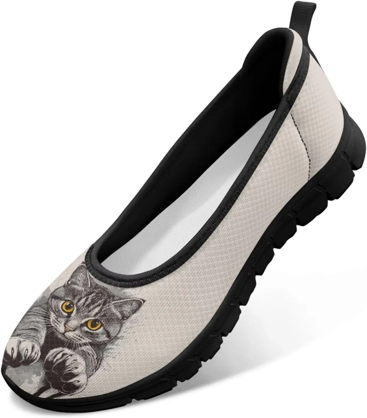 Driving Loafers Cat Print Women Shoes Comfortable Breathable Mesh Sneakers for Walking Running Lightweight Low Cut Tennis Shoe Loafer