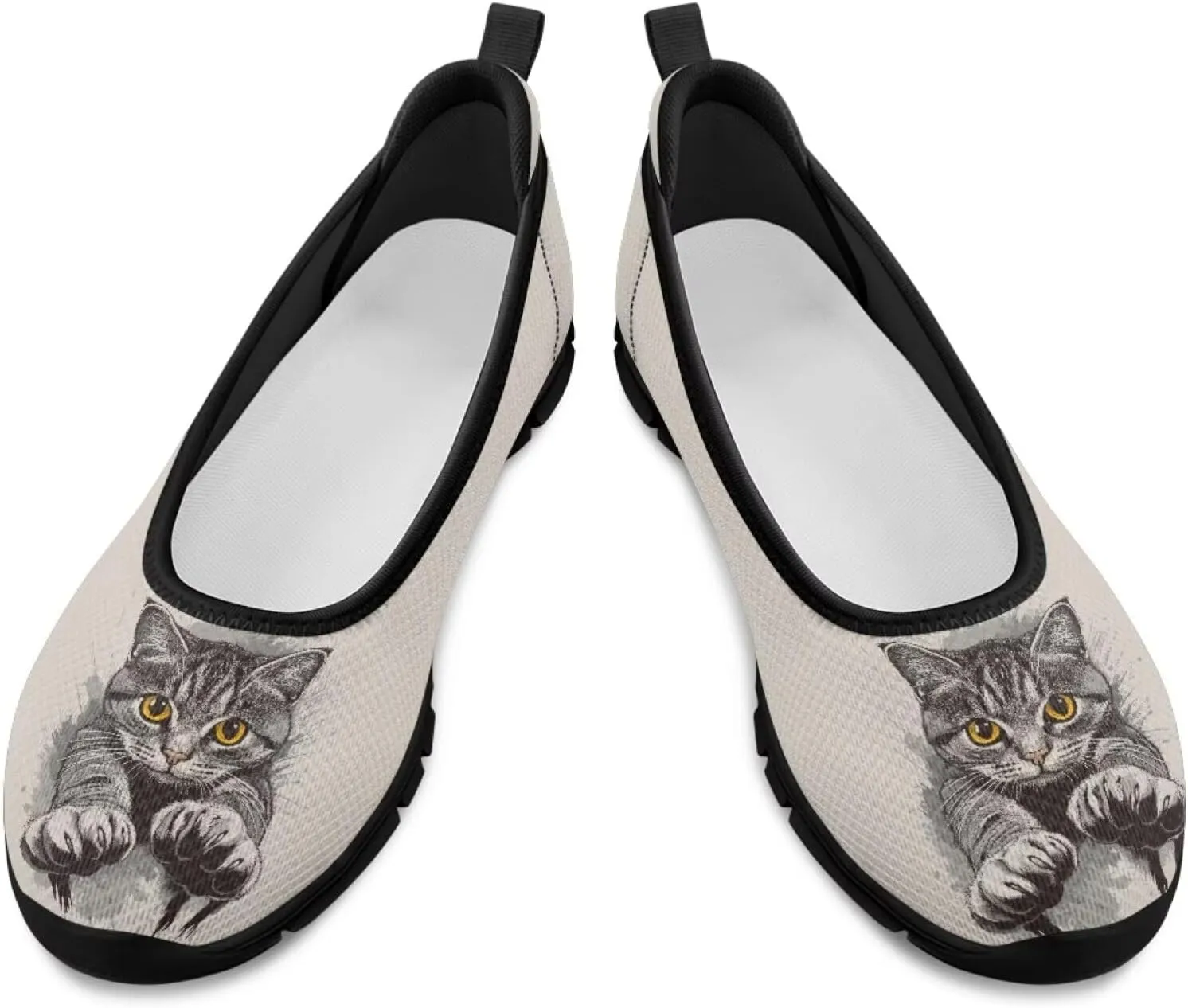 Driving Loafers Cat Print Women Shoes Comfortable Breathable Mesh Sneakers for Walking Running Lightweight Low Cut Tennis Shoe Loafer