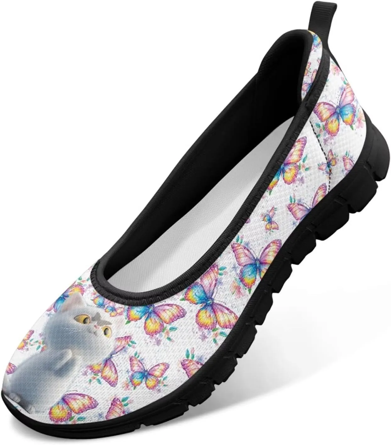 Driving Loafers Cat Print Women Shoes Comfortable Breathable Mesh Sneakers for Walking Running Lightweight Low Cut Tennis Shoe Loafer