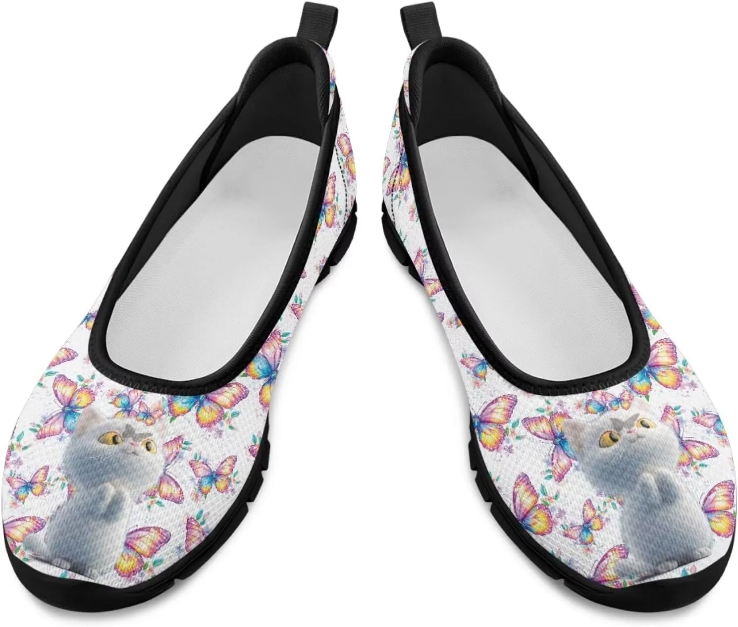 Driving Loafers Cat Print Women Shoes Comfortable Breathable Mesh Sneakers for Walking Running Lightweight Low Cut Tennis Shoe Loafer