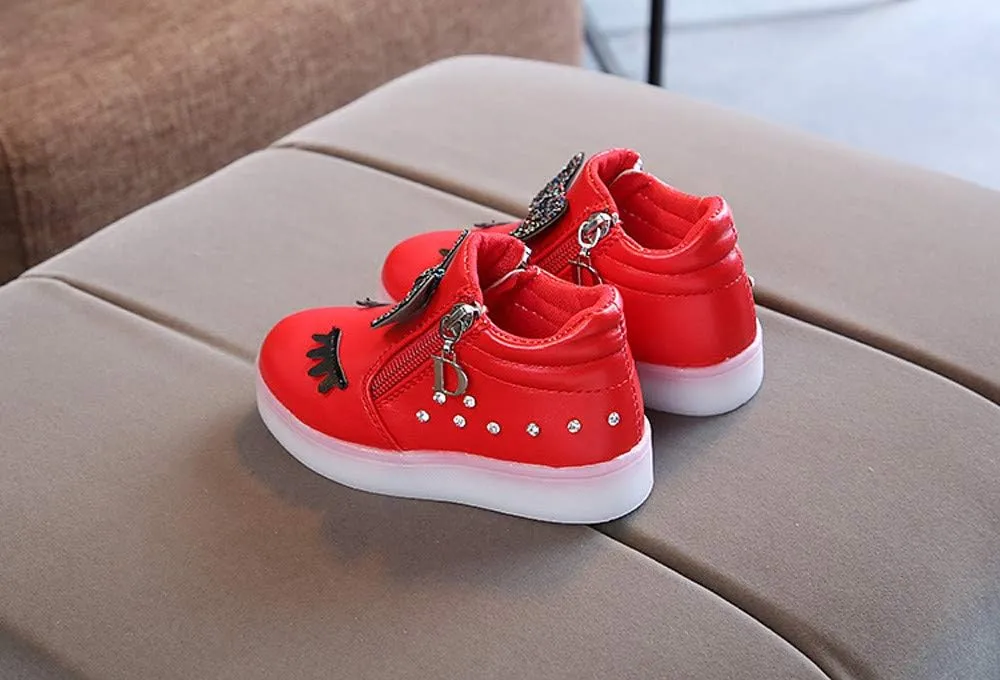 EnJoCho Toddler Baby Soft Walking Shoes,1-6Years Kids Girls Led Light Luminous Running Sport Shoes Crystal Bowknot Sneakers