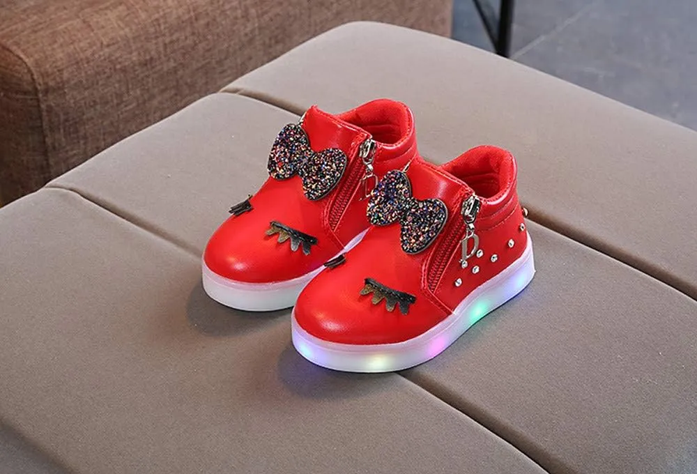 EnJoCho Toddler Baby Soft Walking Shoes,1-6Years Kids Girls Led Light Luminous Running Sport Shoes Crystal Bowknot Sneakers