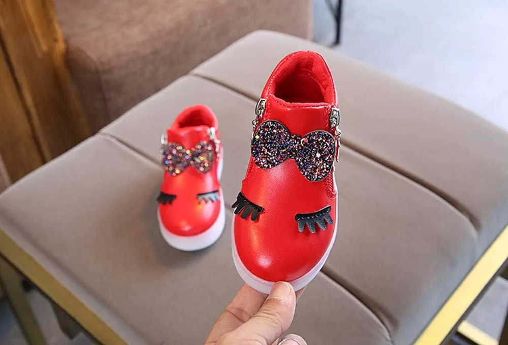 EnJoCho Toddler Baby Soft Walking Shoes,1-6Years Kids Girls Led Light Luminous Running Sport Shoes Crystal Bowknot Sneakers
