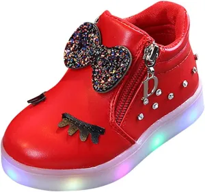 EnJoCho Toddler Baby Soft Walking Shoes,1-6Years Kids Girls Led Light Luminous Running Sport Shoes Crystal Bowknot Sneakers