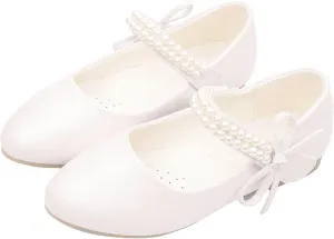 Girls Dress Ballet Shoes Toddler Flower School Uniform Shoes Little Kid Ballet Flat Pearl Strap for Wedding Part