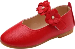 Girls Low Heel Shoes PU Dress Shoes for Wedding Toddler Girls Close Toe Sandals Ankle Strap Flower Water Shoes Toddler