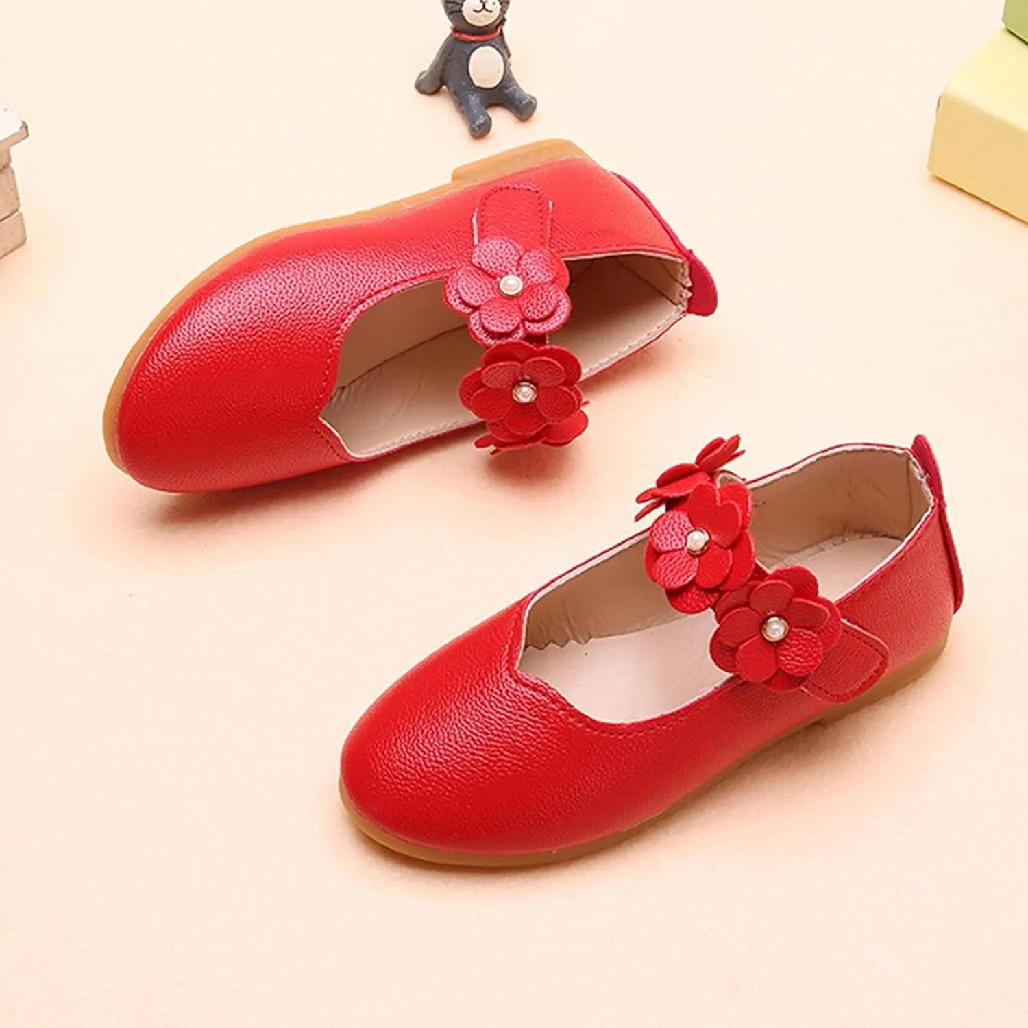Girls Low Heel Shoes PU Dress Shoes for Wedding Toddler Girls Close Toe Sandals Ankle Strap Flower Water Shoes Toddler