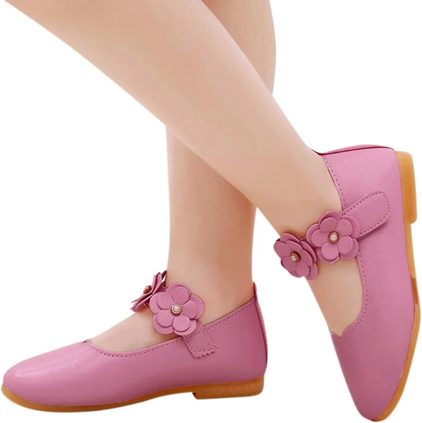 Girls Low Heel Shoes PU Dress Shoes for Wedding Toddler Girls Close Toe Sandals Ankle Strap Flower Water Shoes Toddler
