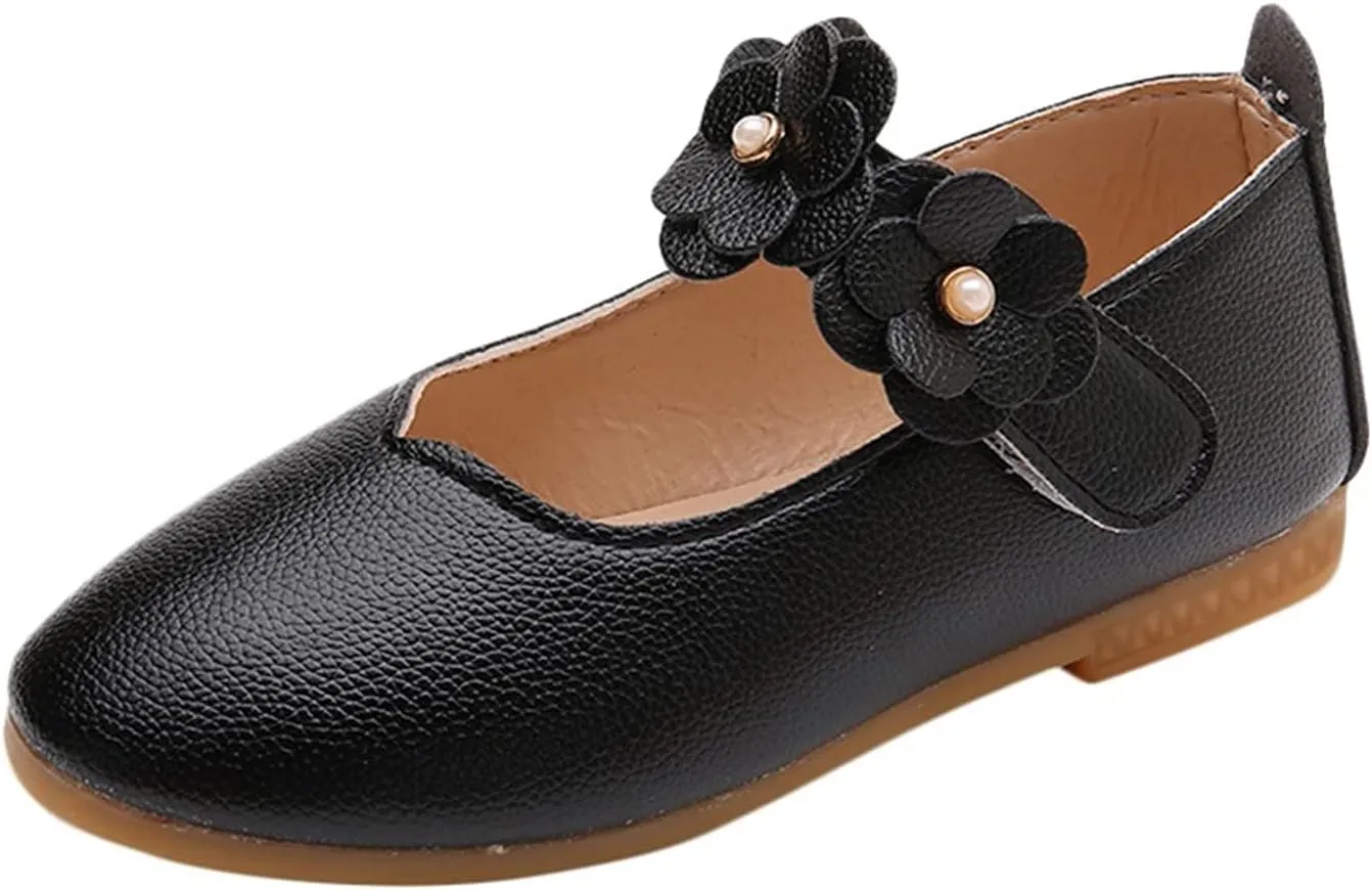 Girls Low Heel Shoes PU Dress Shoes for Wedding Toddler Girls Close Toe Sandals Ankle Strap Flower Water Shoes Toddler