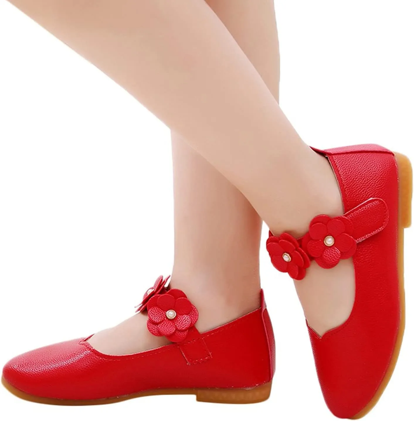 Girls Low Heel Shoes PU Dress Shoes for Wedding Toddler Girls Close Toe Sandals Ankle Strap Flower Water Shoes Toddler