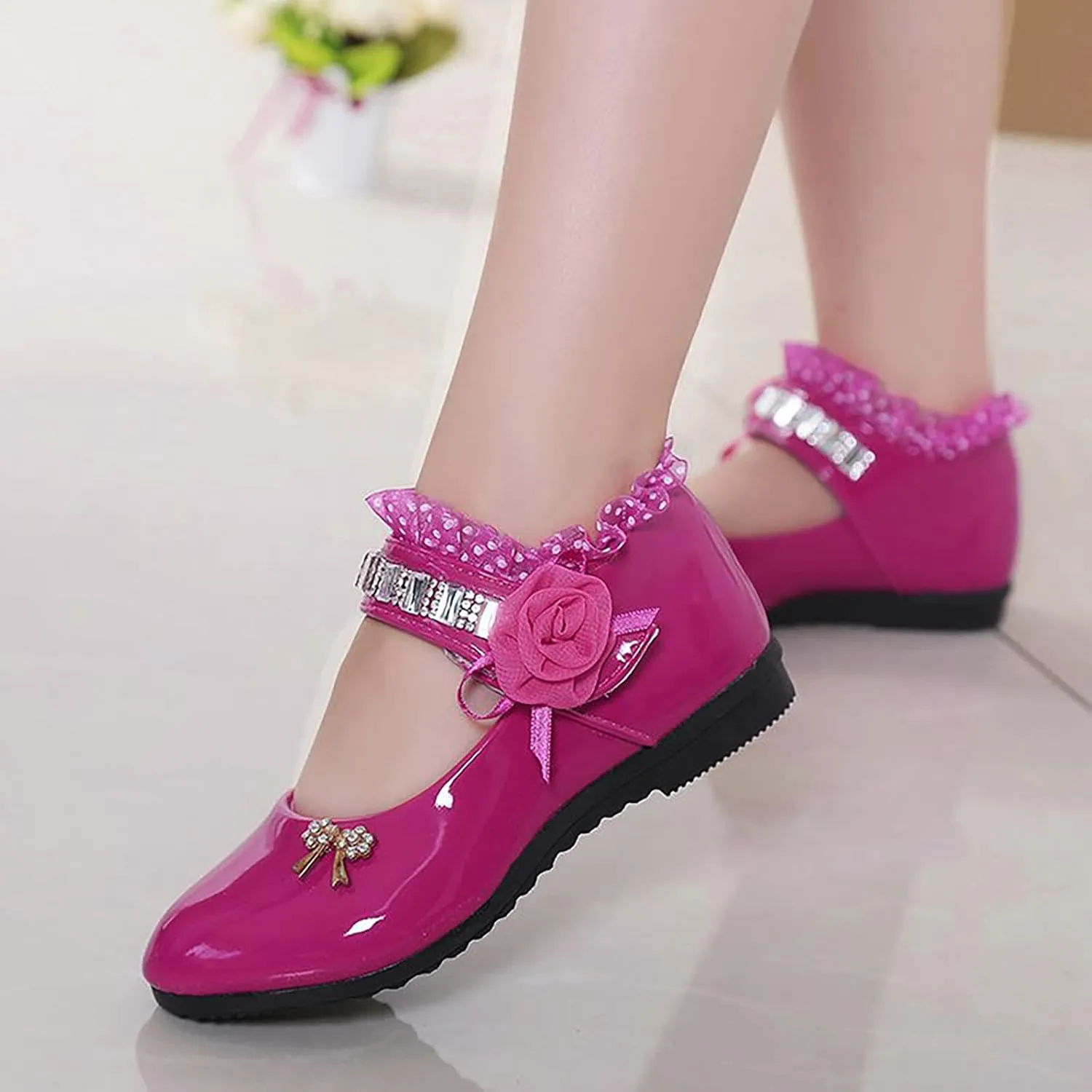 Girls Patent Leather Dress Shoes Little Girls School Uniform Mary Jane Flats Low Heels for Party Wedding Toddler