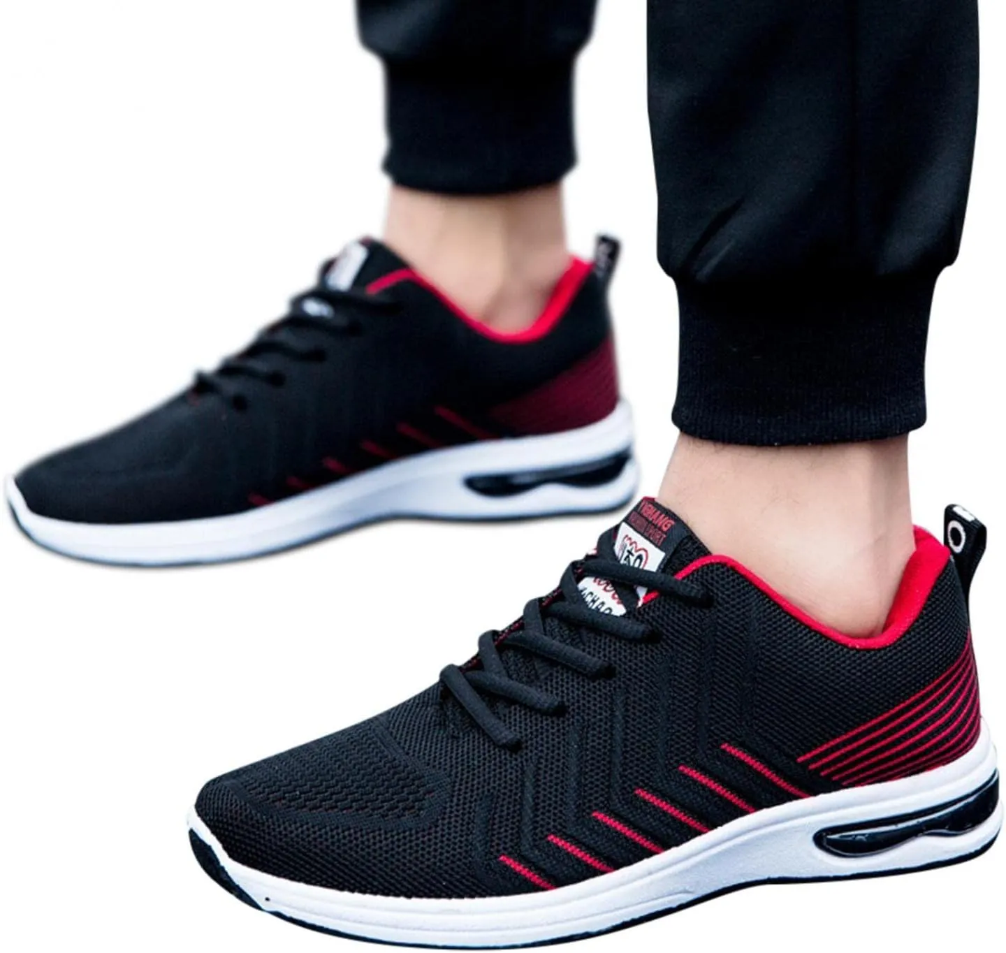 Hbeylia Men's Lace Up Sneakers Fashion Walking Running Shoes Casual Breathable Lightweight Mesh Stretch Non Slip Athletic Hiking Tennis Trainer Sport Shoes for Male