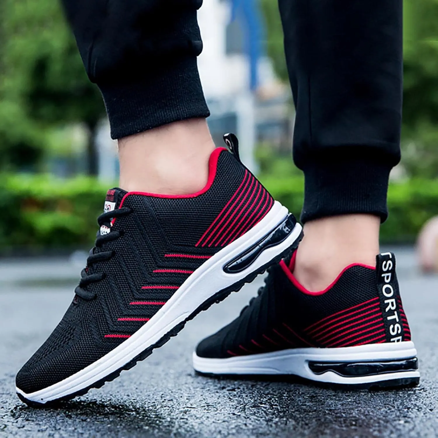 Hbeylia Men's Lace Up Sneakers Fashion Walking Running Shoes Casual Breathable Lightweight Mesh Stretch Non Slip Athletic Hiking Tennis Trainer Sport Shoes for Male