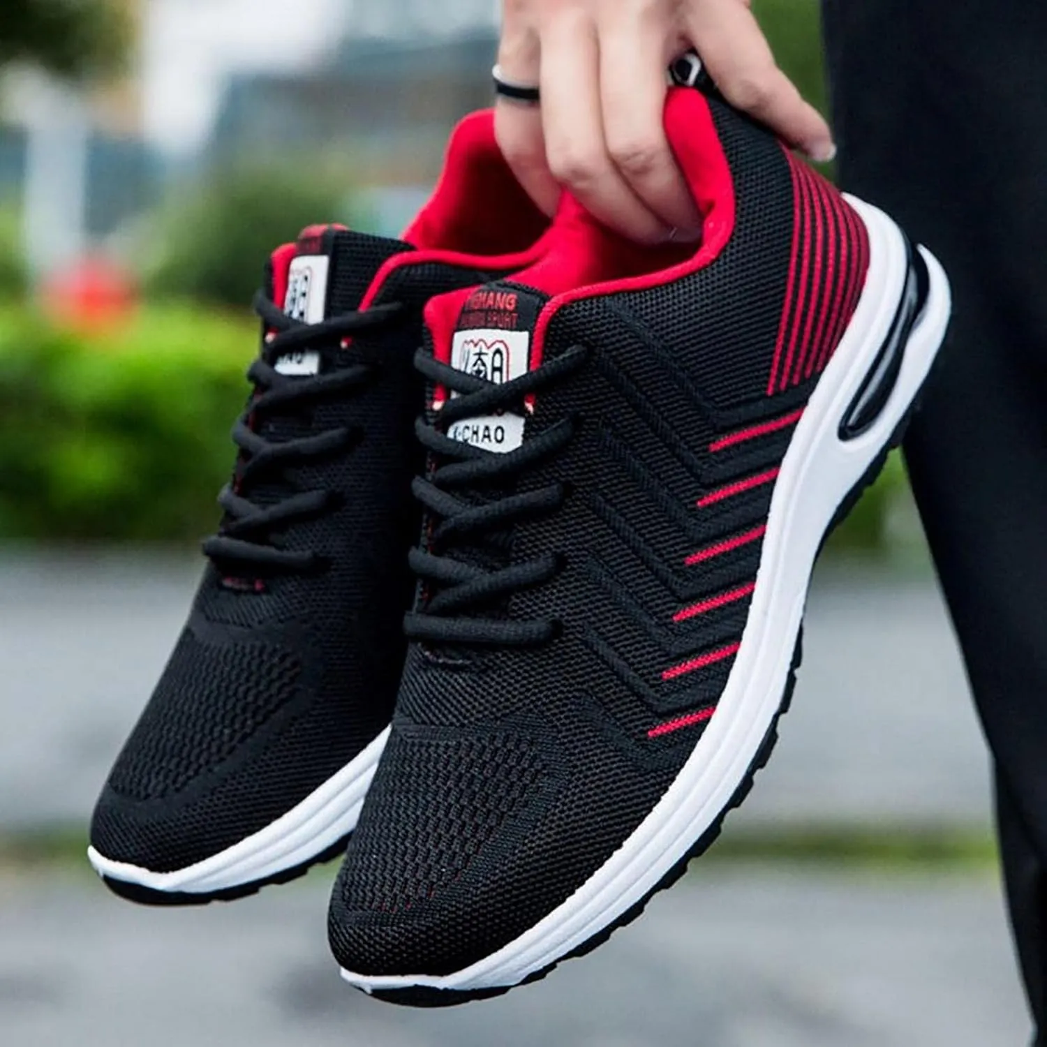 Hbeylia Men's Lace Up Sneakers Fashion Walking Running Shoes Casual Breathable Lightweight Mesh Stretch Non Slip Athletic Hiking Tennis Trainer Sport Shoes for Male