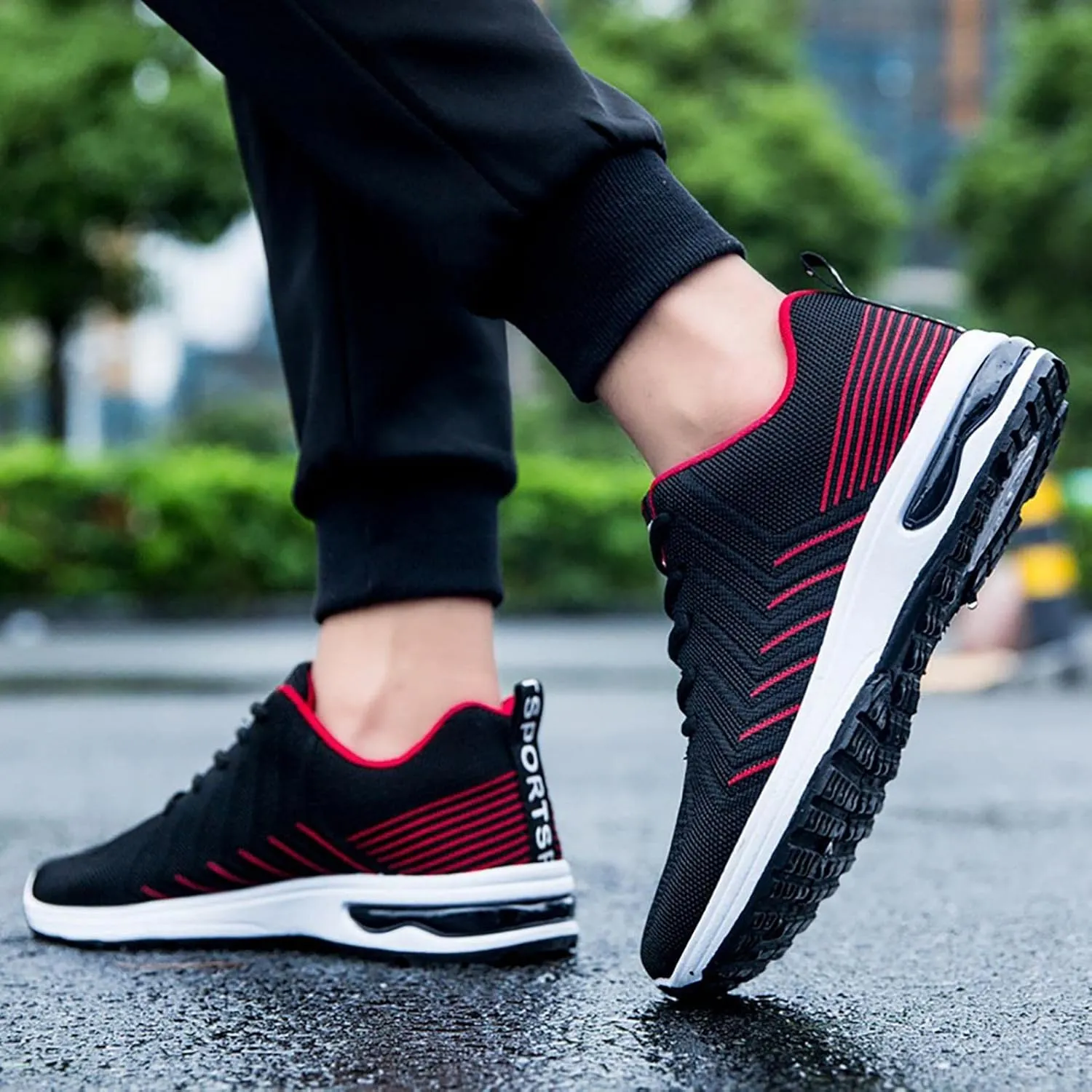 Hbeylia Men's Lace Up Sneakers Fashion Walking Running Shoes Casual Breathable Lightweight Mesh Stretch Non Slip Athletic Hiking Tennis Trainer Sport Shoes for Male