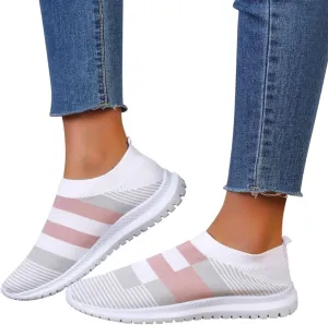 Hbeylia Women's Slip On Mesh Breathable Sneakers Walking Running Hiking Sports Shoes Fashion Athletic Low Heels Anti Skid Athletic Tennis Trainer Work Nursing Shoes for Ladies