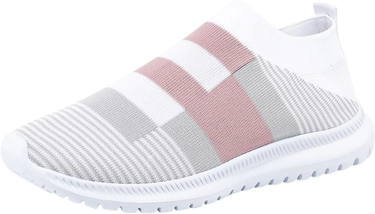 Hbeylia Women's Slip On Mesh Breathable Sneakers Walking Running Hiking Sports Shoes Fashion Athletic Low Heels Anti Skid Athletic Tennis Trainer Work Nursing Shoes for Ladies