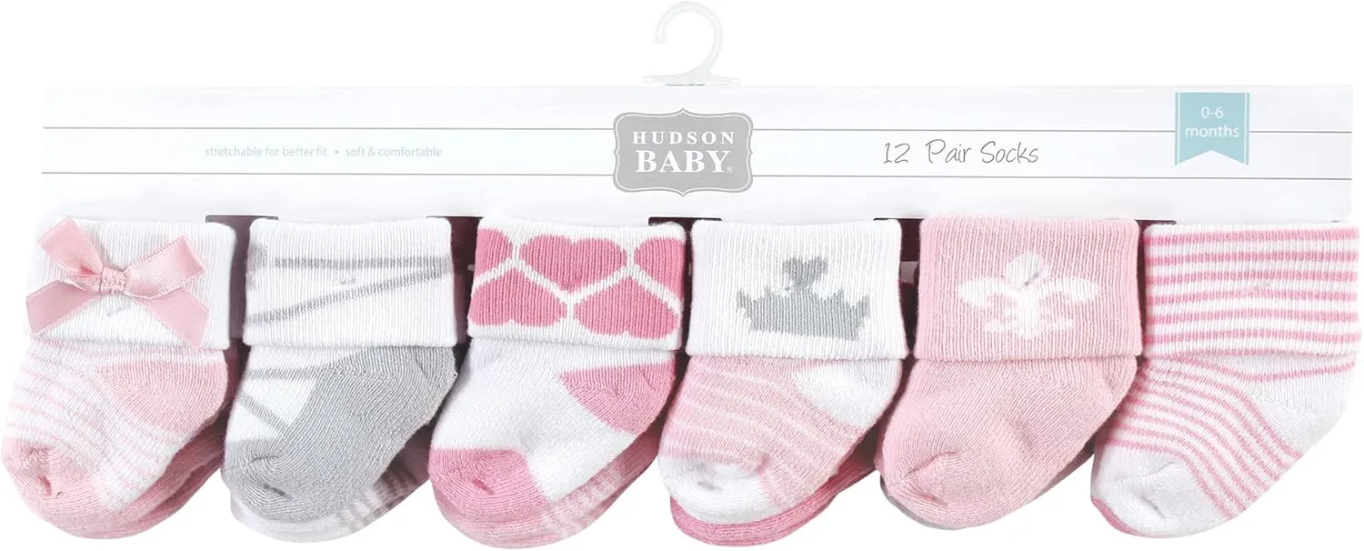 Hudson Baby Baby Girls' Cotton Rich Newborn and Terry Socks