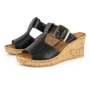 Iradiyusi : Ladies High-Heeled Leather Sandal in Black Relaxa