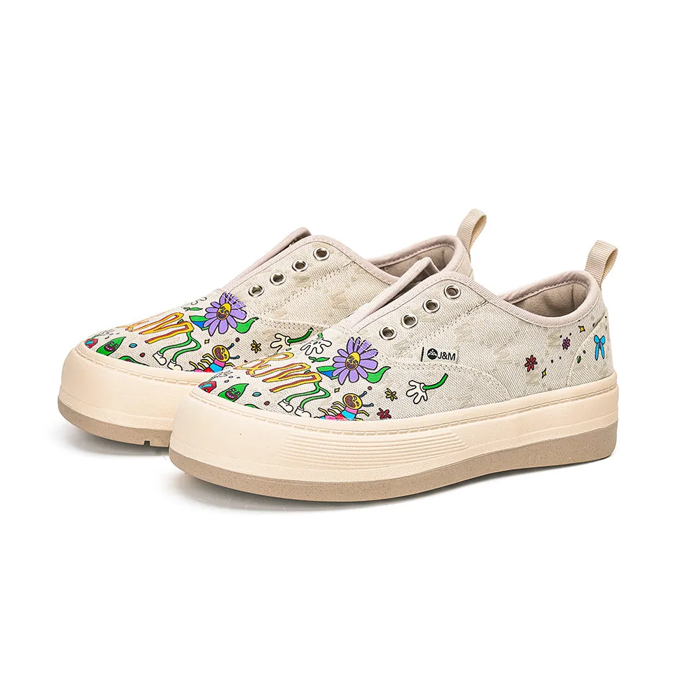 JOY&MARIO Women’s Printed Fabric Slip-on Loafers in Ivory-87906W