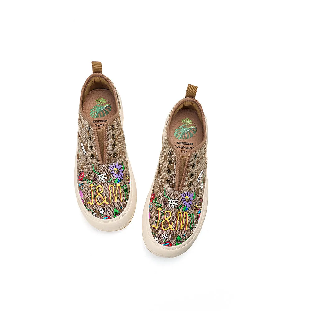 JOY&MARIO Women’s Printed Fabric Slip-on Loafers in Ivory-87906W