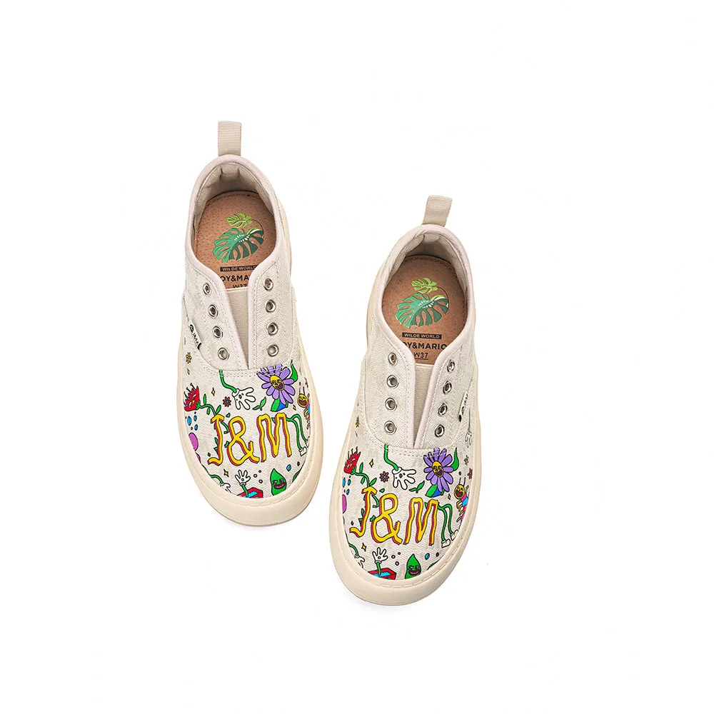 JOY&MARIO Women’s Printed Fabric Slip-on Loafers in Ivory-87906W