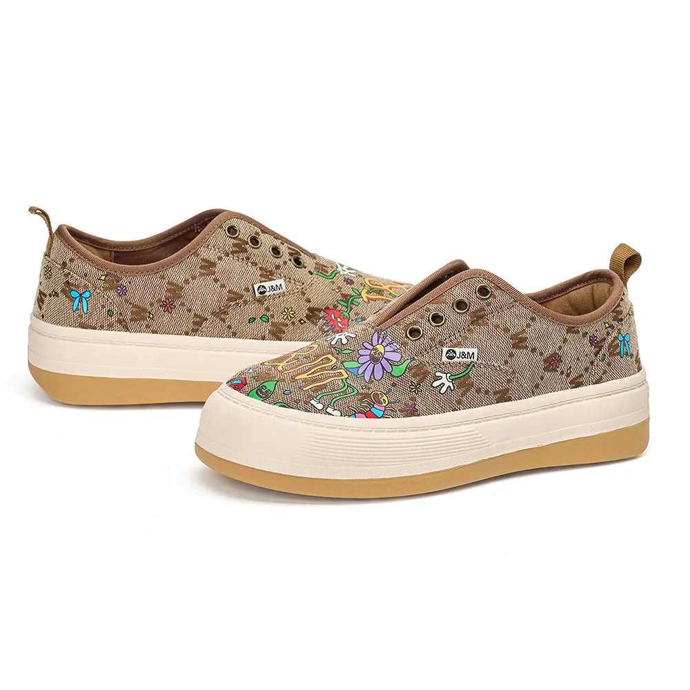 JOY&MARIO Women’s Printed Fabric Slip-on Loafers in Ivory-87906W