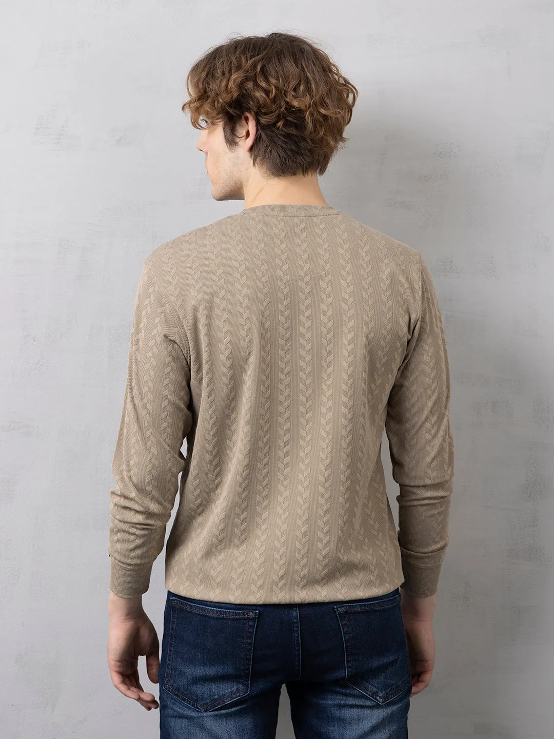 Khaki Structured Jacquard Sweatshirt