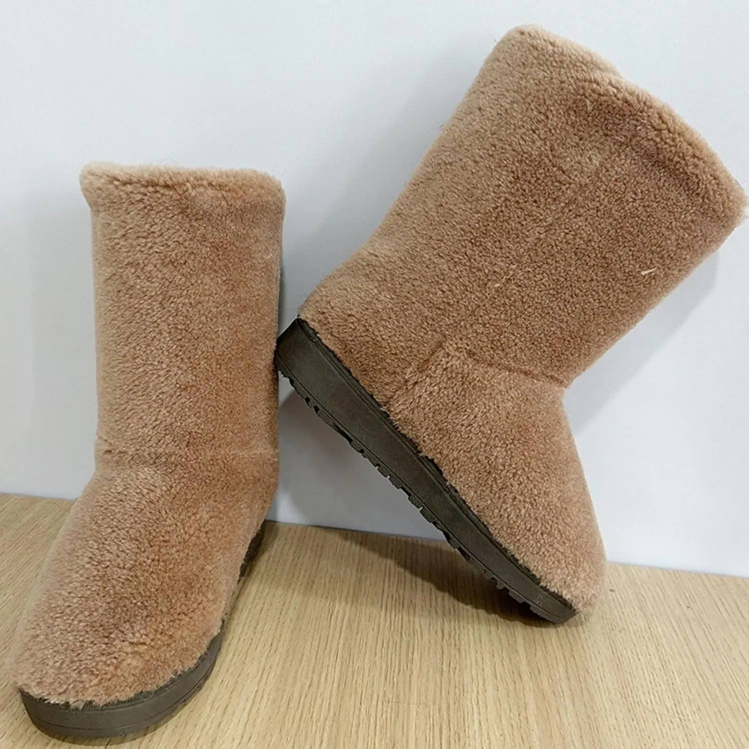 LLTMALL Women's Curly Faux Fur Snow Boots Mid Length Winter Cold Weather Boots