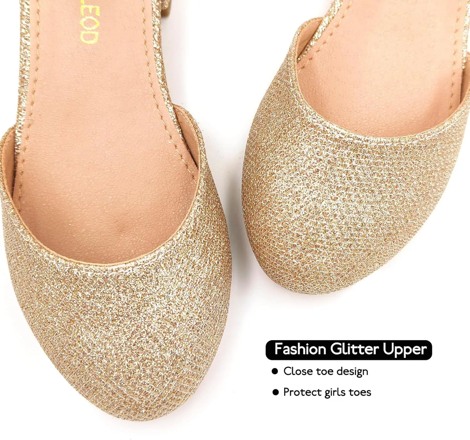 Mei MACLEOD Girls Dress Shoes Sparkly Princess Low Heel Shoes Chunky Heels with Ankle Strap for Wedding Holiday Party