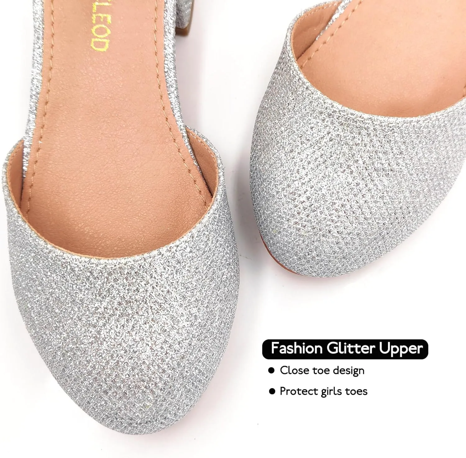 Mei MACLEOD Girls Dress Shoes Sparkly Princess Low Heel Shoes Chunky Heels with Ankle Strap for Wedding Holiday Party