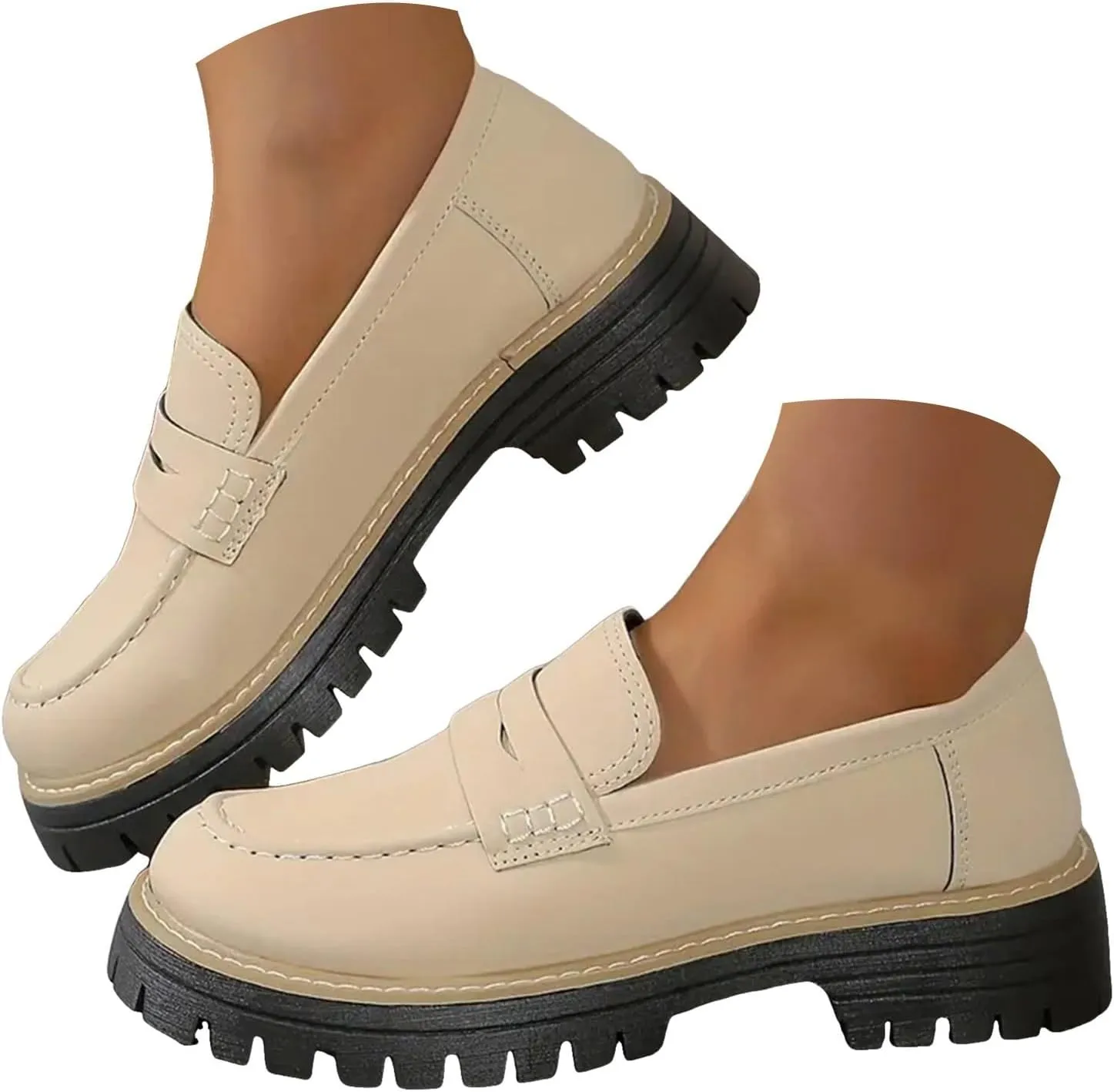 Orthoture-Orthopedic Platform Loafers Womens Round Retro Toe Comfortable Slip On Work Single Lug Sole Loafers