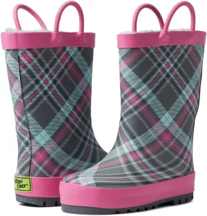 Western Chief Kids Cozy Plaid Mini Tread Loop Boot for Toddler and Little Girls - Man-Made Upper, Round Toe, and Slip-on Closure Footwear