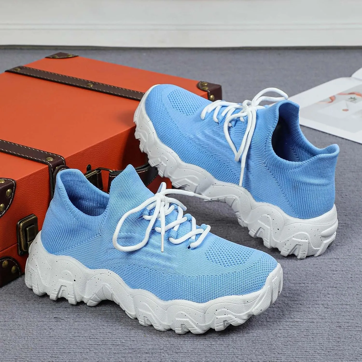 Women's Arch Support Platform Sneaker Comfortable Cushion Workout Sneaker Slip On Breathable Mesh Shoes