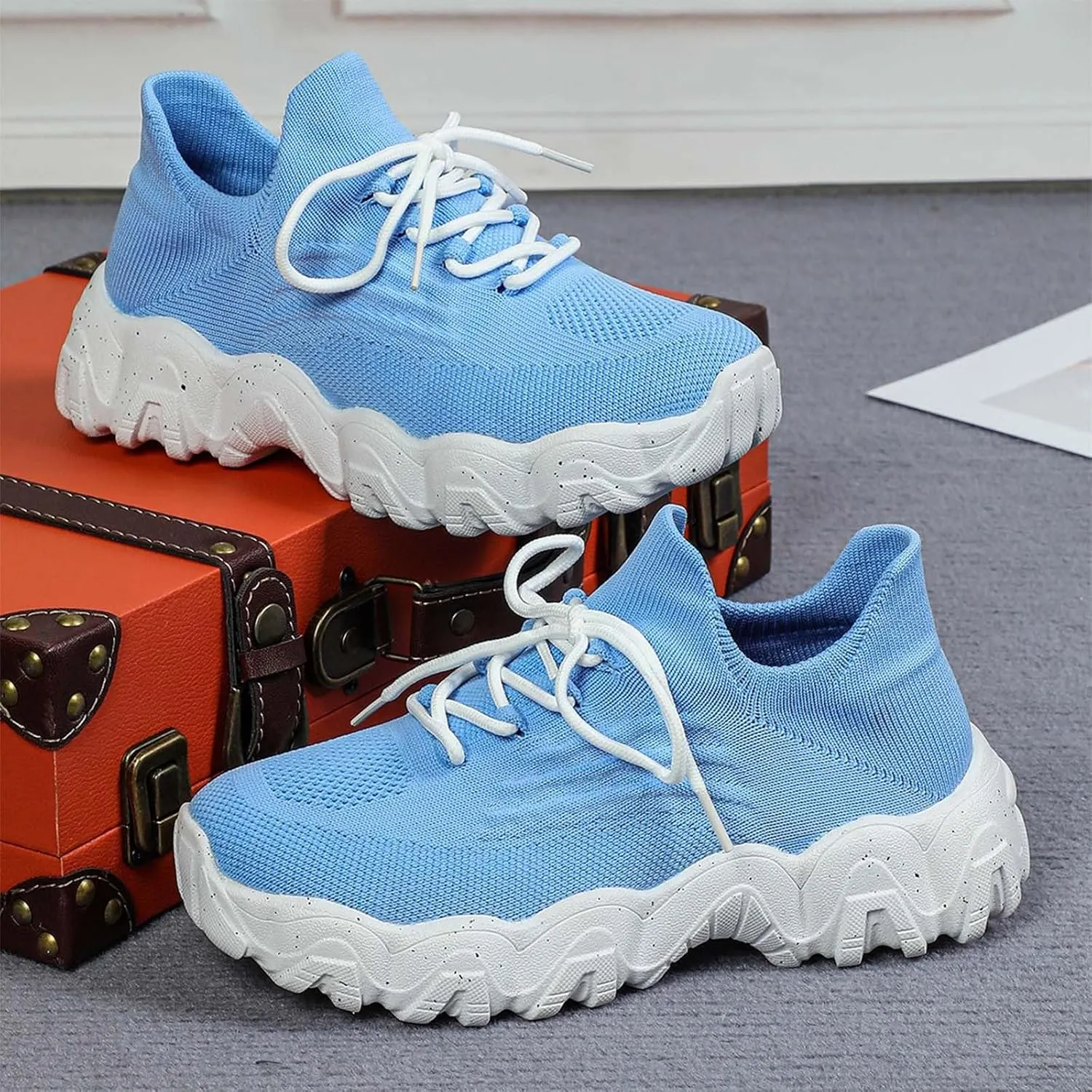 Women's Arch Support Platform Sneaker Comfortable Cushion Workout Sneaker Slip On Breathable Mesh Shoes
