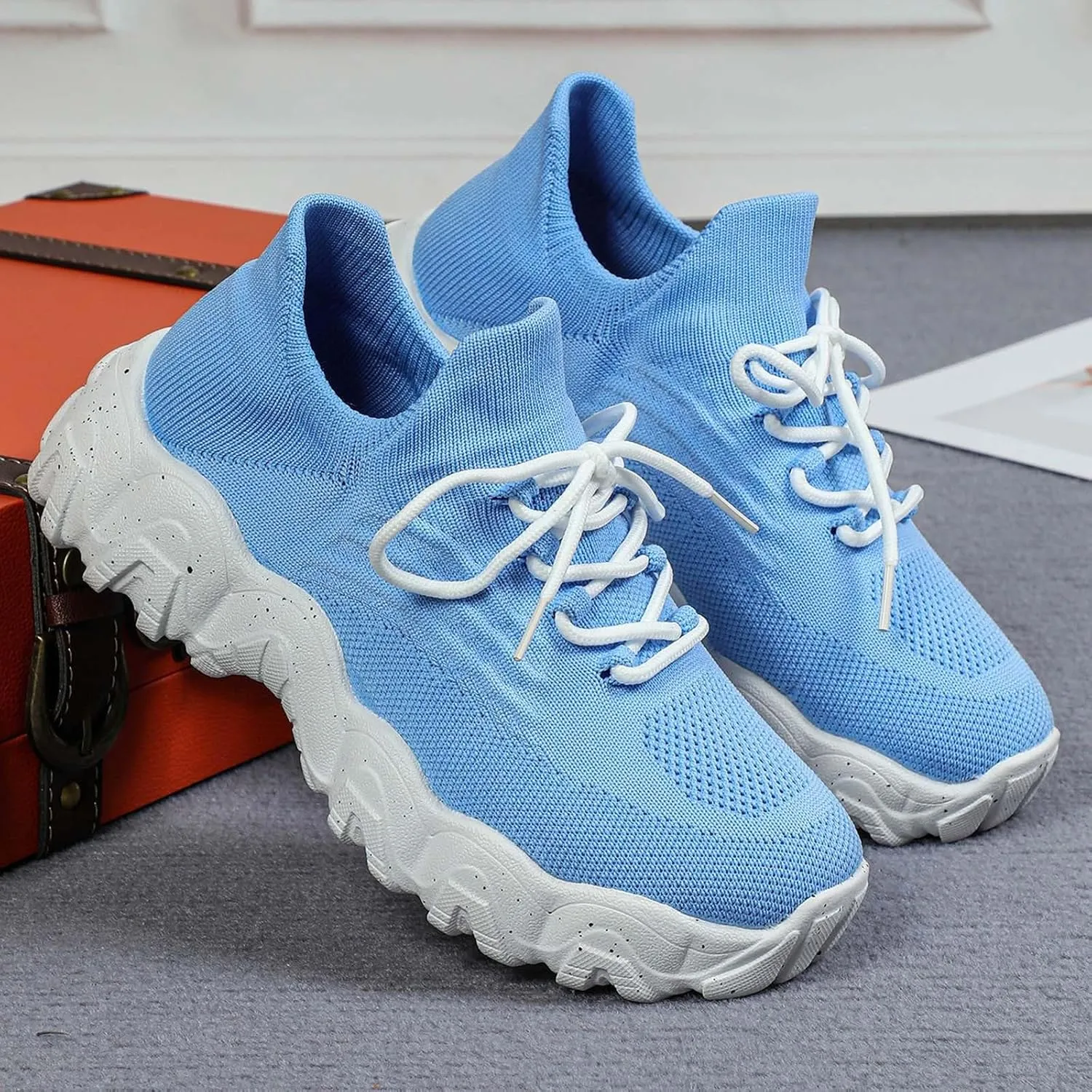 Women's Arch Support Platform Sneaker Comfortable Cushion Workout Sneaker Slip On Breathable Mesh Shoes