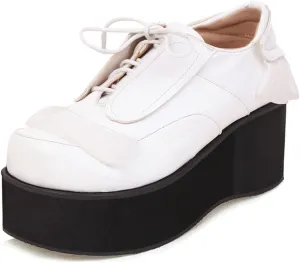 Women's Lolita Lace Up Chunky Platform Pump Shoes Round Toe Wedge High Heels Uniform Dress Pumps