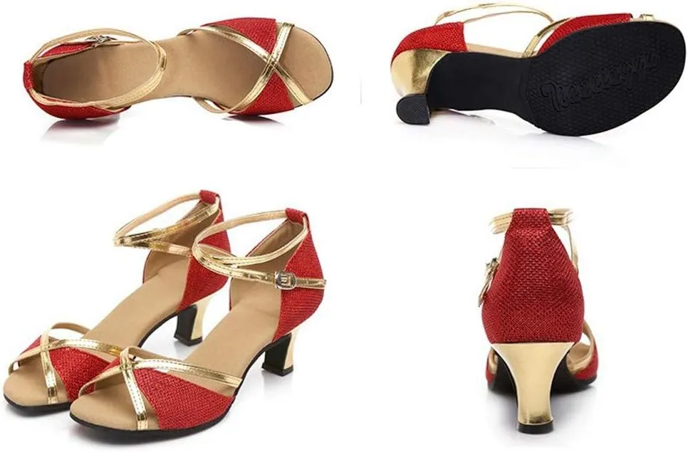 Women's Prom Dance Square Latin Ballroom Shoes Dance Shoes Women's Middle Heels Low Heel Dressy Sandals