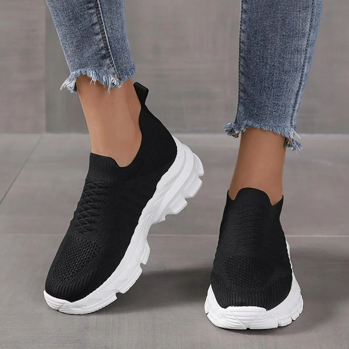 Women's Sneakers Knitted Mesh Breathable Walking Shoes Slip On Running Shoes Non-Slip Sneakers Athletic Fashion Tennis Sneakers Mesh Workout Outdoor Leisure Sports Shoes